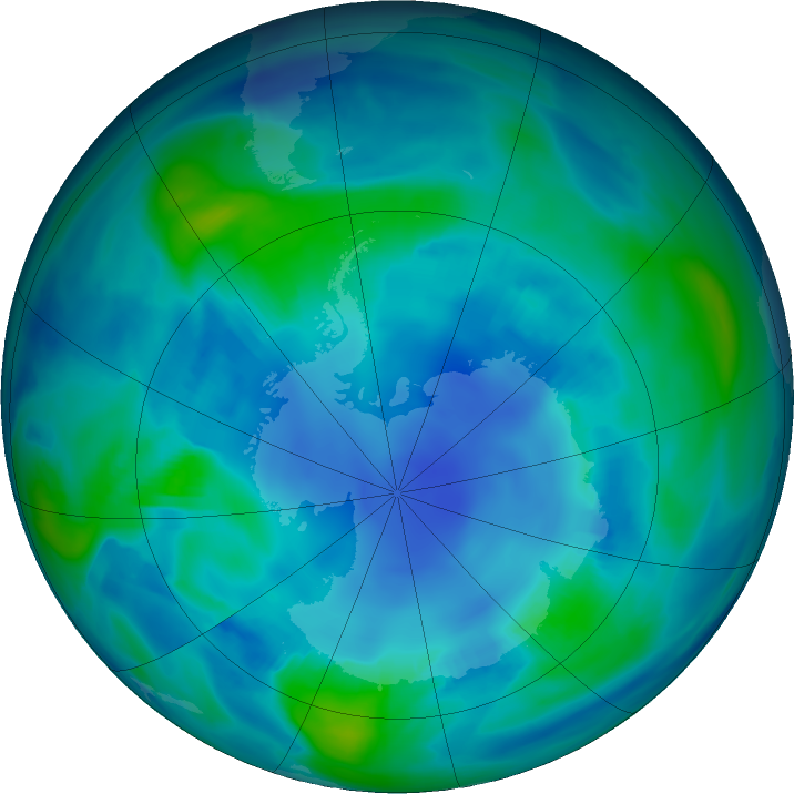 Antarctic ozone map for 28 April 2023